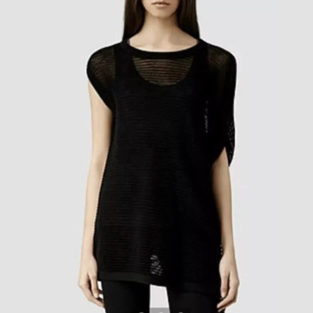NWT ALLSAINTS GRID TEE BLACK SHIRT